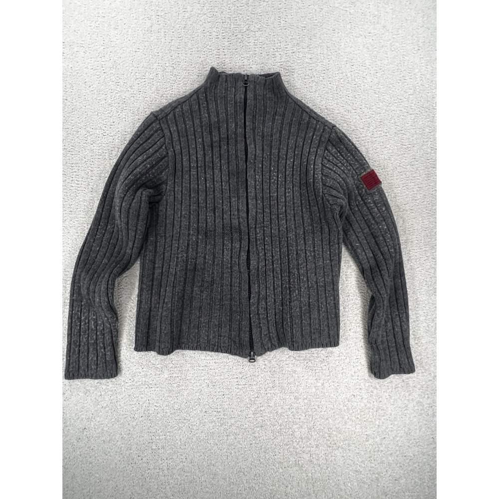 Abercrombie Fitch Full Zip Sweater Mens L Charcoal Grey Ribbed Knit Mock Neck
